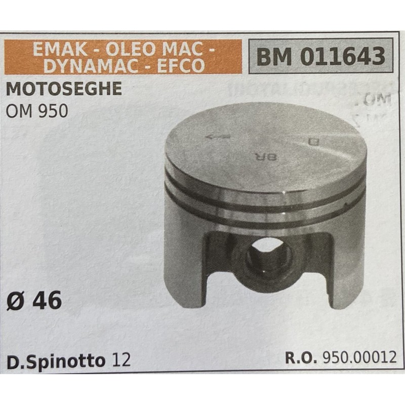 BRUMAR PISTONE COMPLETO EMAK  OLEO MAC  DYNAMAC  EFCO MOTOSEGHE OM 950  Ø 46 DSpinotto 12  RO 95000012