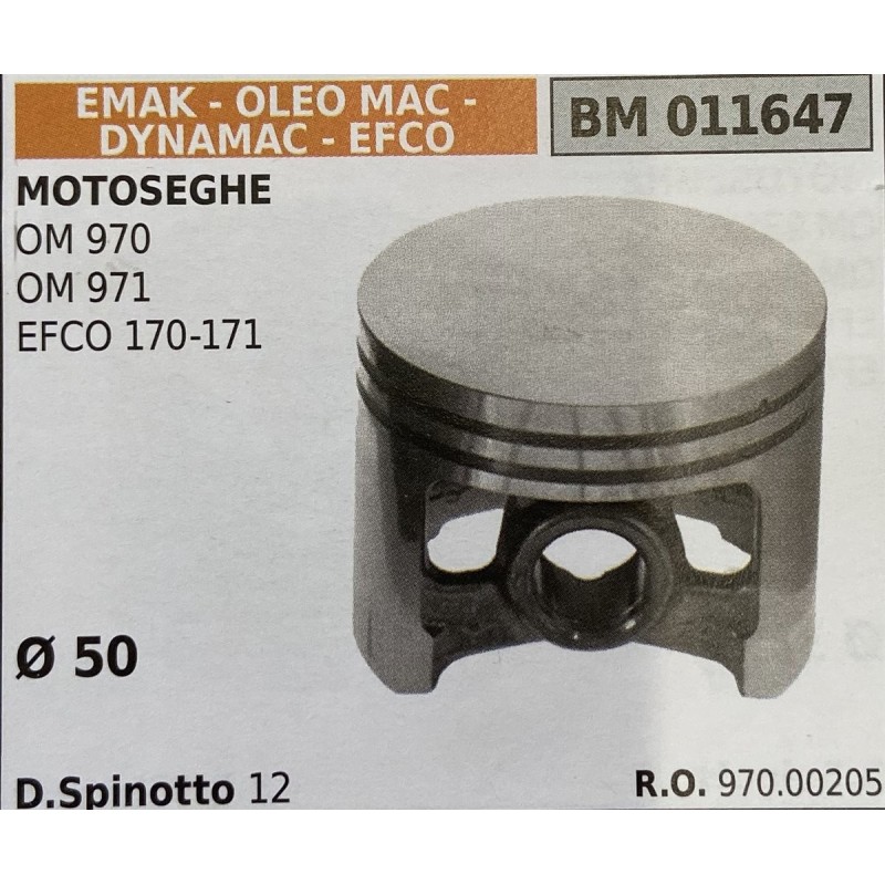 BRUMAR PISTONE COMPLETO EMAK  OLEO MAC  DYNAMAC  EFCO MOTOSEGHE OM 970 OM 971 EFCO 170171  Ø 50 DSpinotto 12  RO 97000205