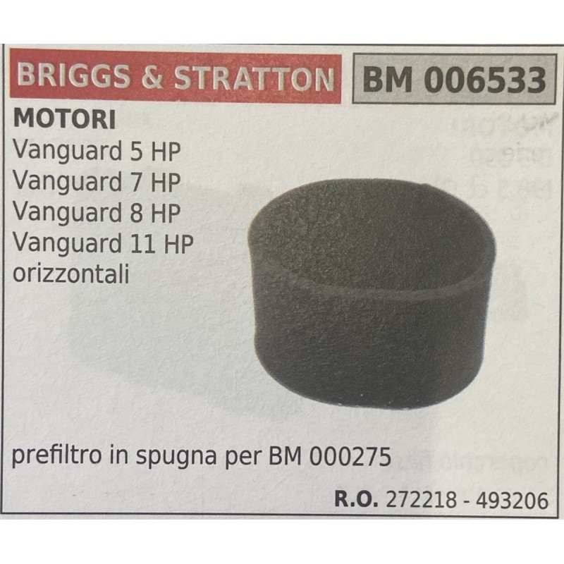 BRUMAR FILTRO BRIGGS & STRATTON  MOTORI Vanguard 5 HP Vanguard 7 HP Vanguard 8 HP Vanguard 11 HP orizzontali  prefiltro in spug