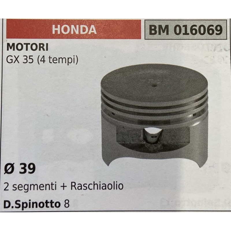 BRUMAR PISTONE COMPLETO HONDA MOTORI GX 35 (4 tempi)  Ø 39 2 segmenti + raschiaolio D Spinotto 8  RO