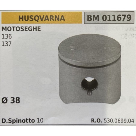 BRUMAR PISTONE COMPLETO HUSQVARNA MOTOSEGHE 136 137  Ø 38 D Spinotto 10  RO 530069904