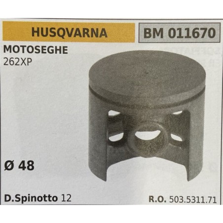 BRUMAR PISTONE COMPLETO HUSQVARNA MOTOSEGHE 262XP  Ø 48 D Spinotto 12  RO 503531171