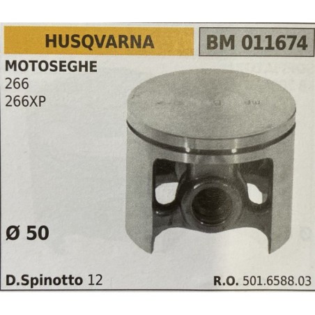 BRUMAR PISTONE COMPLETO HUSQVARNA MOTOSEGHE 266 266XP  Ø 50 D Spinotto 12  RO 501658803