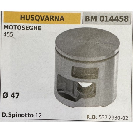 BRUMAR PISTONE COMPLETO HUSQVARNA MOTOSEGHE 455  Ø 47 D Spinotto 12  RO 537293002