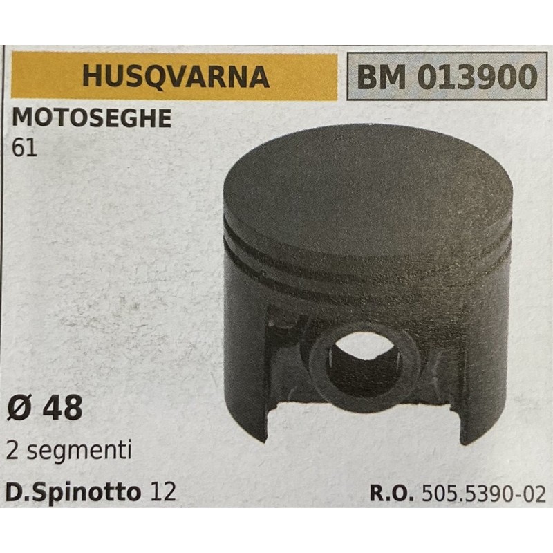 BRUMAR PISTONE COMPLETO HUSQVARNA MOTOSEGHE 61  Ø 48 2 segmenti D Spinotto 12  RO 505539002
