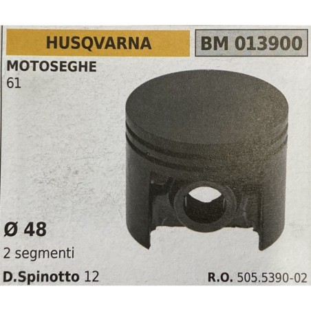 BRUMAR PISTONE COMPLETO HUSQVARNA MOTOSEGHE 61  Ø 48 2 segmenti D Spinotto 12  RO 505539002