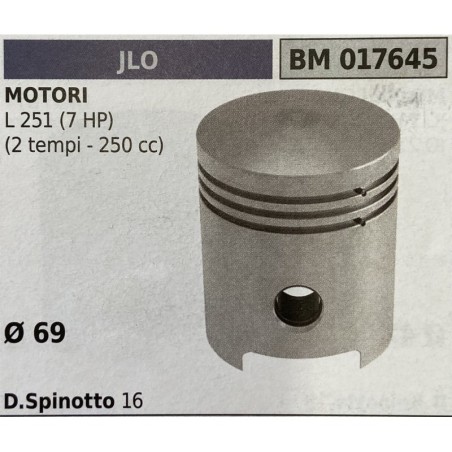 BRUMAR PISTONE COMPLETO JLO MOTORI L 251 (7 HP) (2 tempi  250cc)  Ø 69 D Spinotto 16  RO