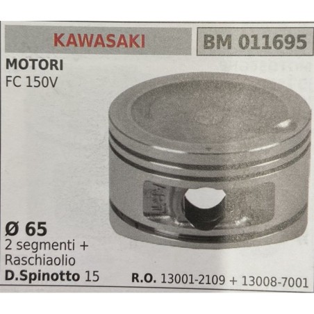 BRUMAR PISTONE COMPLETO KAWASAKI MOTORI FC 150V  Ø 65 2 segmenti + raschiaolio D Spinotto 15  RO 130012109 + 130087001