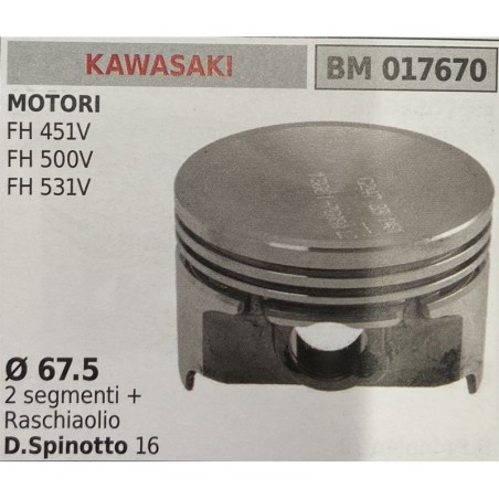 BRUMAR PISTONE COMPLETO KAWASAKI MOTORI FH 451V FH 500V FH 531V  Ø 675 2 segmenti + raschiaolio D Spinotto 16  RO