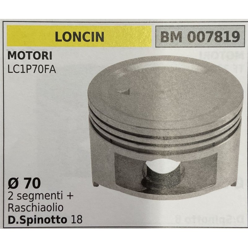 BRUMAR PISTONE COMPLETO LONCIN MOTORI LC1P70FA  Ø 70 2 segmenti + raschiaolio D Spinotto 18  RO