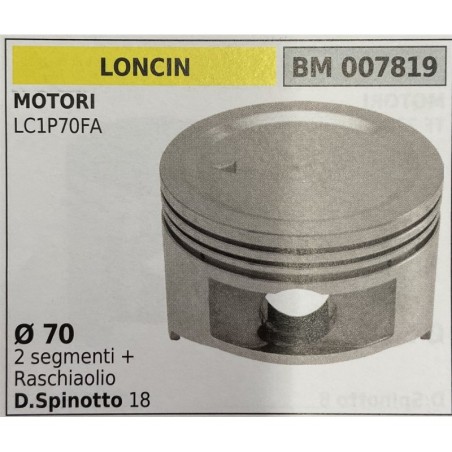 BRUMAR PISTONE COMPLETO LONCIN MOTORI LC1P70FA  Ø 70 2 segmenti + raschiaolio D Spinotto 18  RO