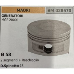 BRUMAR PISTONE COMPLETO MAORI GENERATORI MGP 2000i  Ø 58 2 segmenti + raschiaolio D Spinotto 13  RO