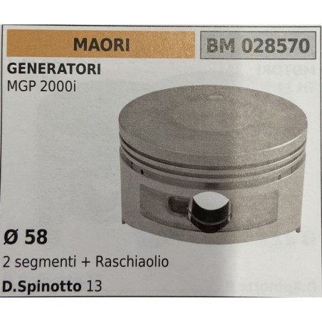 BRUMAR PISTONE COMPLETO MAORI GENERATORI MGP 2000i  Ø 58 2 segmenti + raschiaolio D Spinotto 13  RO