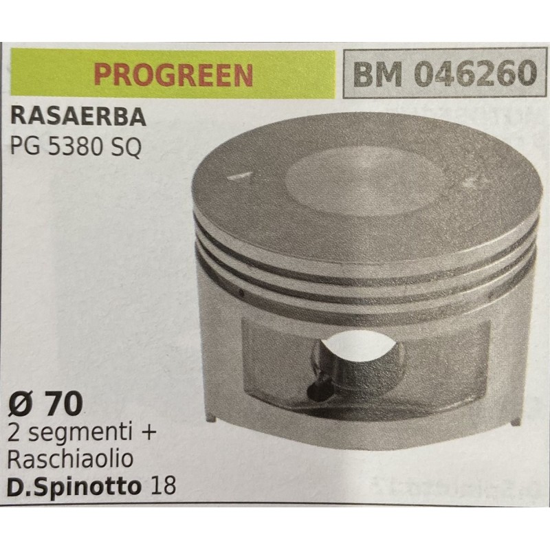 BRUMAR PISTONE COMPLETO PROGREEN RASAERBA PG 5380 SQ  Ø 70 2 segmenti + raschiaolio D Spinotto 18  RO