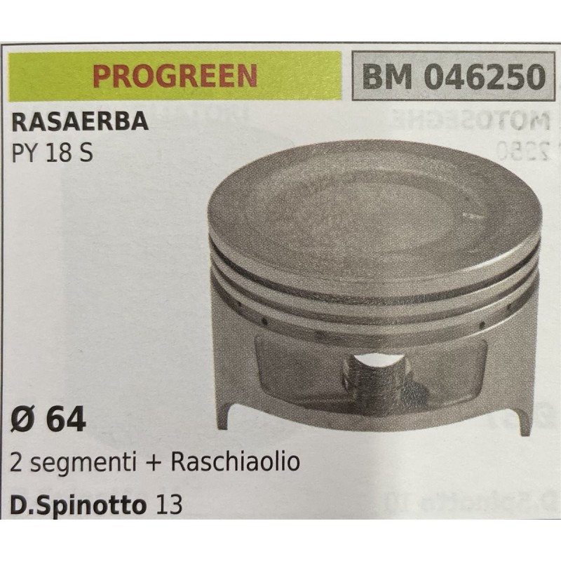 BRUMAR PISTONE COMPLETO PROGREEN RASAERBA PY 18 C  Ø 64 2 segmenti + raschiaolio D Spinotto 13  RO