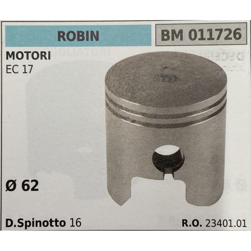 BRUMAR PISTONE COMPLETO ROBIN MOTORI EC 17  Ø 62 D Spinotto 16  RO 2340101