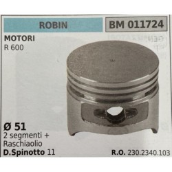 BRUMAR PISTONE COMPLETO ROBIN MOTORI R 600  Ø 51 2 segmenti + raschiaolio D Spinotto 11  RO 2302340103
