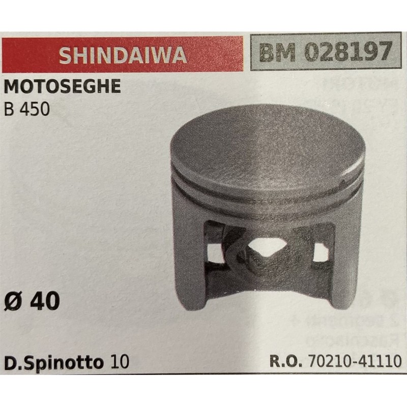 BRUMAR PISTONE COMPLETO SHINDAIWA MOTOSEGHE B 450  Ø 40 D Spinotto 10  RO 7021041110