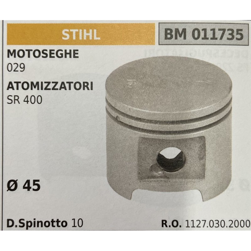 BRUMAR PISTONE COMPLETO STIHL MOTOSEGHE 029 ATOMIZZATORI SR 400  Ø 45 D Spinotto 10  RO 11270302000
