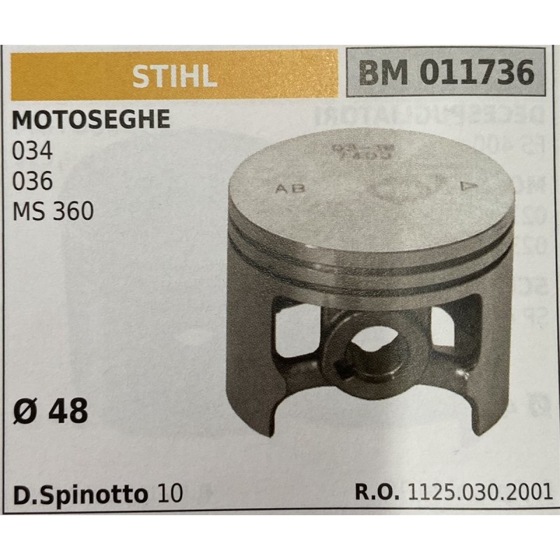 BRUMAR PISTONE COMPLETO STIHL MOTOSEGHE 034 036 MS 360  Ø 48 D Spinotto 10  RO 11250302001