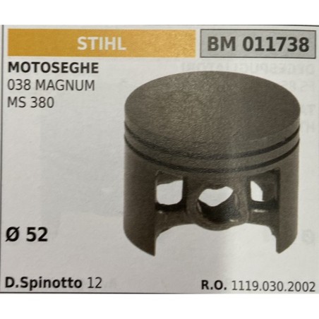 BRUMAR PISTONE COMPLETO STIHL MOTOSEGHE 038 MAGNUM MS 380  Ø 52 D Spinotto 12  RO 11190302002
