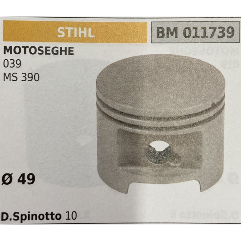 BRUMAR PISTONE COMPLETO STIHL MOTOSEGHE 039 MS 390  Ø 49 D Spinotto 10  RO