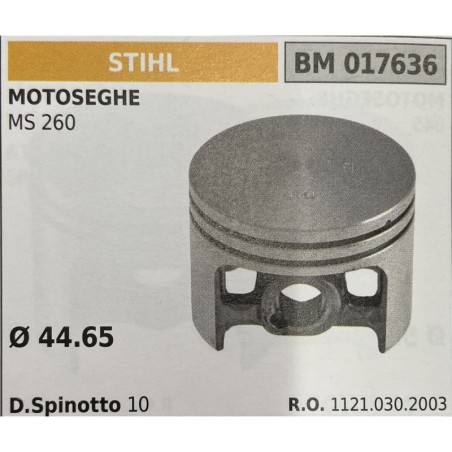 BRUMAR PISTONE COMPLETO STIHL MOTOSEGHE MS 260  Ø 4465 D Spinotto 10 RO 11210302003