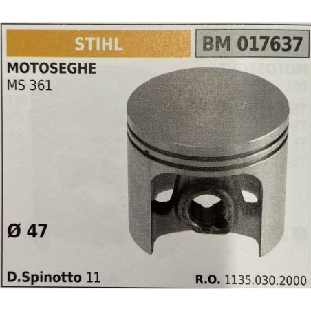 BRUMAR PISTONE COMPLETO STIHL MOTOSEGHE MS 361  Ø 47 D Spinotto 11 RO 11350302000