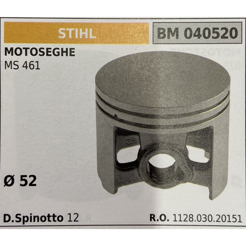 BRUMAR PISTONE COMPLETO STIHL MOTOSEGHE MS 461  Ø 52 D Spinotto 12 RO 11280302151