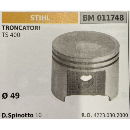 BRUMAR PISTONE COMPLETO STIHL TRONCATORI TS 400  Ø 49 D Spinotto 10 RO 42230302000