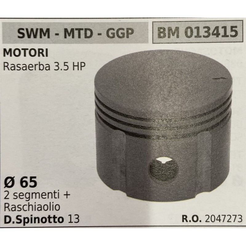 BRUMAR PISTONE COMPLETO SWM  MTD  GGP MOTORI Rasaerba 35 HP  Ø 65 2 segmenti + raschiaolio D Spinotto 13 RO 2047273