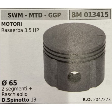 BRUMAR PISTONE COMPLETO SWM  MTD  GGP MOTORI Rasaerba 35 HP  Ø 65 2 segmenti + raschiaolio D Spinotto 13 RO 2047273