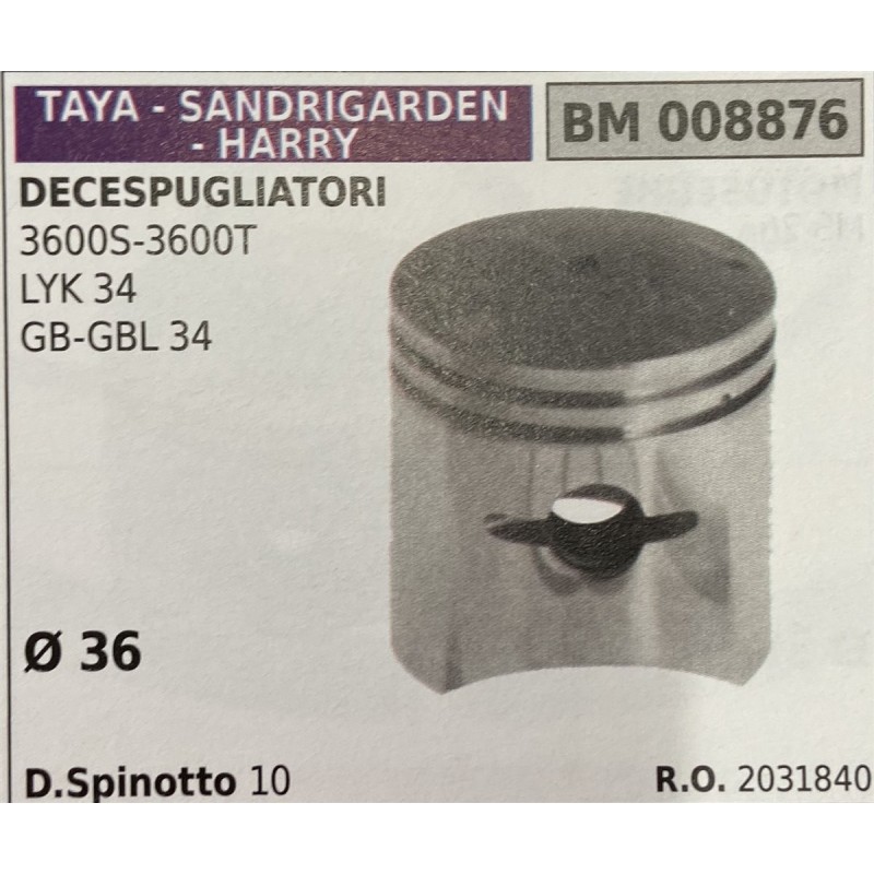 BRUMAR PISTONE COMPLETO TAYA  SANDRIGARDEN  HARRY DECESPUGLIATORI 3600S3600T LYK 34 GBGBL 34  Ø 36 D Spinotto 10 RO 2031840