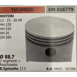 BRUMAR PISTONE COMPLETO TECUMSEH MOTORI 12  15  16 HP HH 120 HH 150 HH 16 OH 160   Ø 887 2 segmenti + raschiolio D Spinotto 175