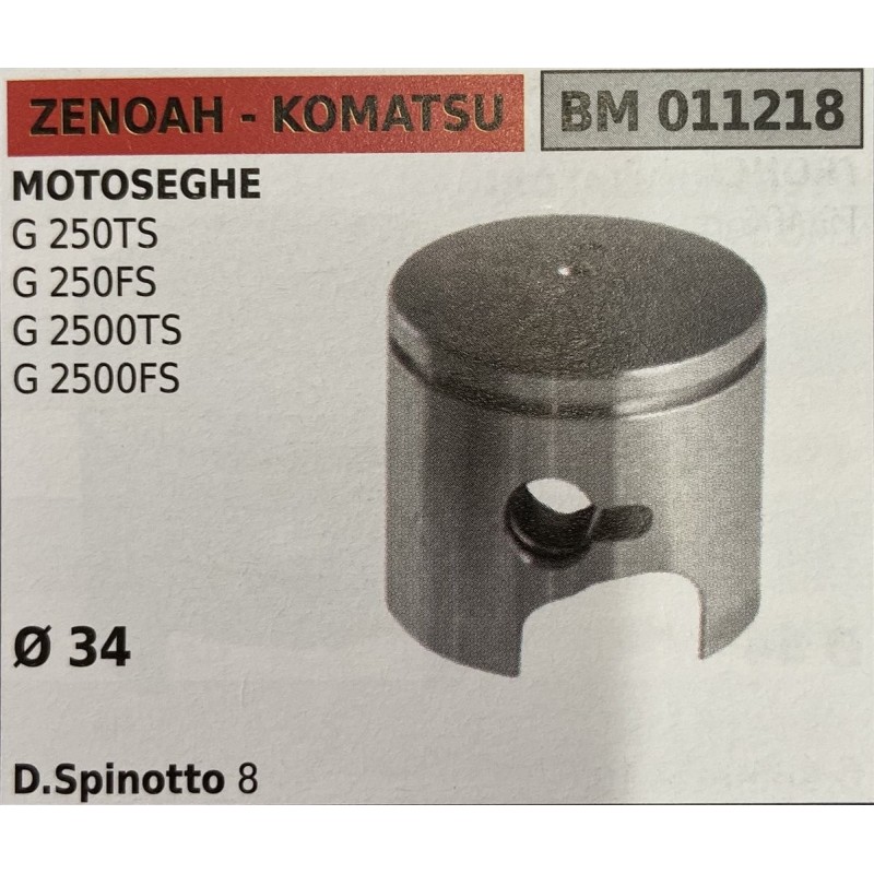 BRUMAR PISTONE COMPLETO ZENOAH  KOMATSU MOTOSEGHE G 250TS G 250FS G 2500TS G 2500FS   Ø 34 D Spinotto 8 RO