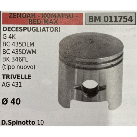 BRUMAR PISTONE COMPLETO ZENOAH  KOMATSU  RED MAX DECESPUGLIATORI G 4K BC 435DLM BC 435DWM BK 346FL (tipo nuovo)   Ø 40 D Spinot