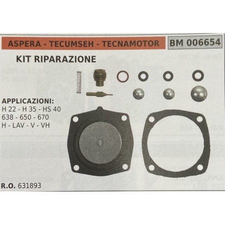 BRUMAR MEMBRANAKIT RIPARAZIONE ASPERA  TECUMSEH  TECNAMOTOR  KIT RIPARAZIONE  APPLICAZIONI H 22  H 35  HS 40 638  650  670 H  L