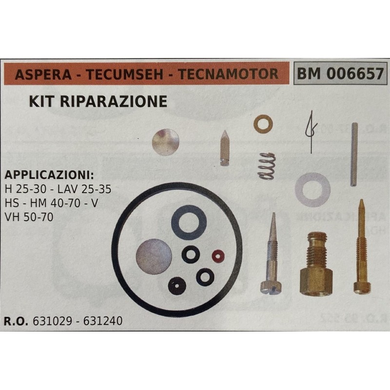 BRUMAR MEMBRANAKIT RIPARAZIONE ASPERA  TECUMSEH  TECNAMOTOR  KIT RIPARAZIONE  APPLICAZIONI H 2530  LAV 2535 HS  HM 4070  V VH 5