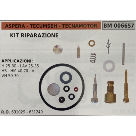 BRUMAR MEMBRANAKIT RIPARAZIONE ASPERA  TECUMSEH  TECNAMOTOR  KIT RIPARAZIONE  APPLICAZIONI H 2530  LAV 2535 HS  HM 4070  V VH 5