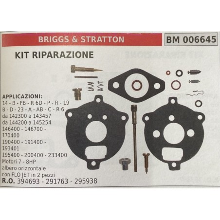 BRUMAR MEMBRANAKIT RIPARAZIONE BRIGGS & STRATTON  KIT RIPARAZIONE  APPLICAZIONI 14  B  FB  R 6D  P  R  19 B  D  23  A  AB  C  R