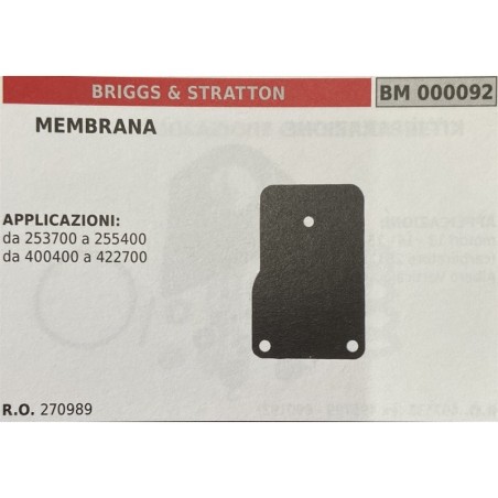 BRUMAR MEMBRANAKIT RIPARAZIONE BRIGGS & STRATTON  MEMBRANA  APPLICAZIONI da 253700 a 255400 da 400400 a 422700   RO 270989
