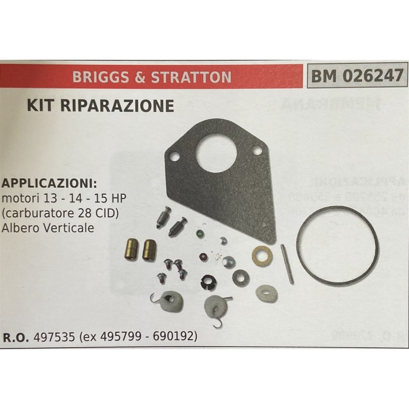 BRUMAR MEMBRANAKIT RIPARAZIONE BRIGGS & STRATTON  KIT RIPARAZIONE  APPLICAZIONI motori 13  14  15 HP (carburatore 28CID) Albero