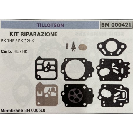 BRUMAR MEMBRANAKIT RIPARAZIONE TILLOTSON  KIT RIPARAZIONE RK1HE  RK32HK  Carb HE  HK  Membrane BM 006618