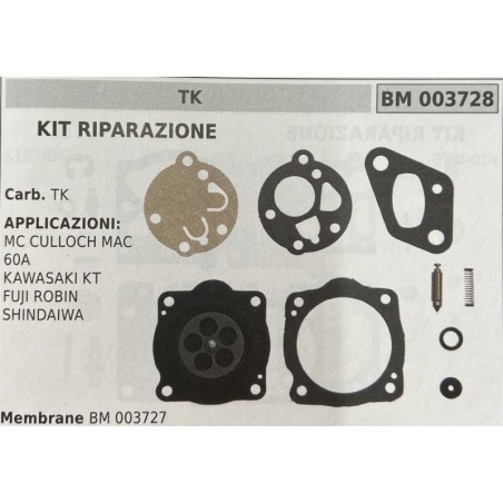 BRUMAR MEMBRANAKIT RIPARAZIONE TK  KIT RIPARAZIONE Carb TK  APPLICAZIONI MC CULLOCH MAC 60A KAWASAKI KT FUJI ROBIN SHINDAIWA  M