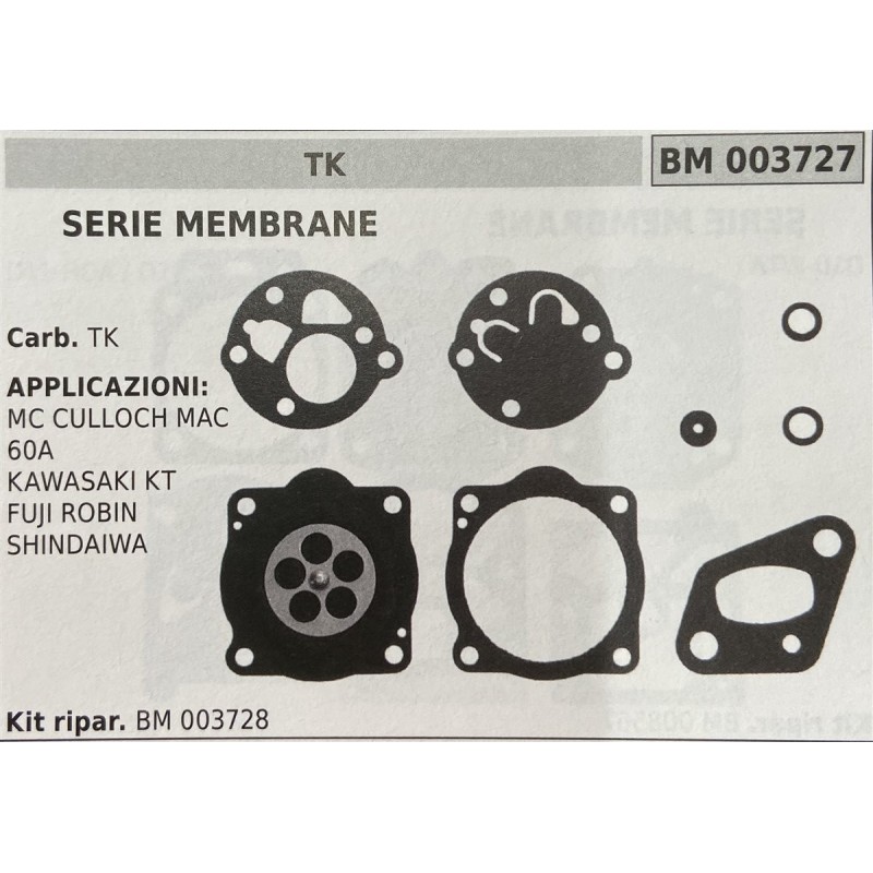 BRUMAR MEMBRANAKIT RIPARAZIONE TK  SERIE MEMBRANE Carb TK  APPLICAZIONI MC CULLOCH MAC 60A KAWASAKI KT FUJI ROBIN SHINDAIWA  Ki