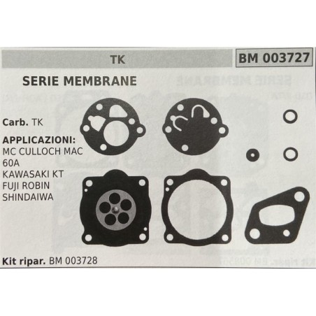 BRUMAR MEMBRANAKIT RIPARAZIONE TK  SERIE MEMBRANE Carb TK  APPLICAZIONI MC CULLOCH MAC 60A KAWASAKI KT FUJI ROBIN SHINDAIWA  Ki