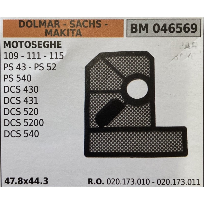 BRUMAR FILTRO DOLMAR  SACHS  MAKITA  MOTOSEGHE 109  111  115 PS 43  PS 52 PS 540 DCS 430 DCS 520 DCS 5200 DCS 540  478x443 RO 0