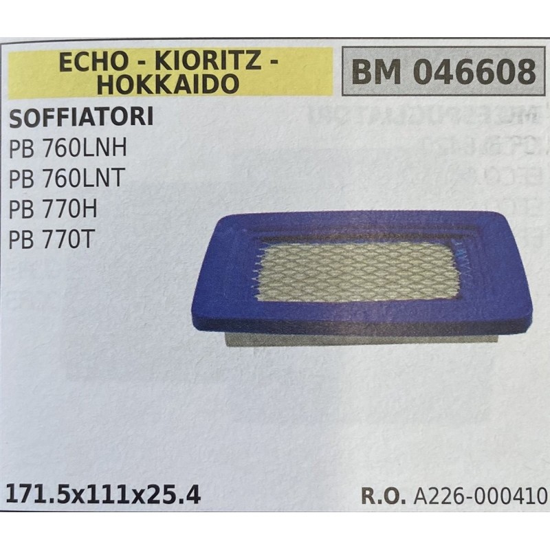 BRUMAR FILTRO ECHO  KIORITZ  HOKKAIDO  SOFFIATORI PB 760LNH PB 760LNT PB 770H PB 770T  1715x111x254 RO A226000410