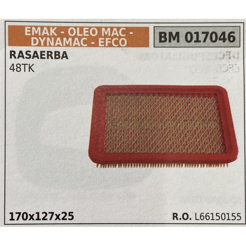 BRUMAR FILTRO EMAK  OLEO MAC  DYNAMAC  EFCO  RASAERBA 48TK  170x127x25 RO L66150155