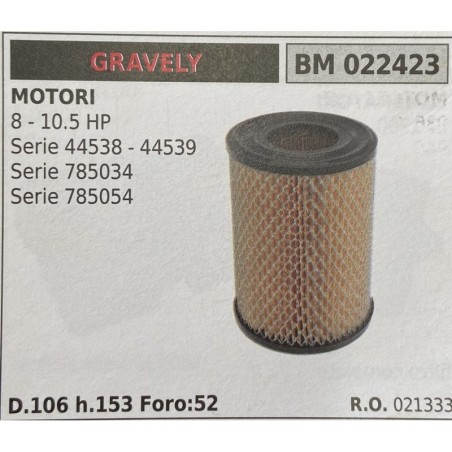 BRUMAR FILTRO GRAVELY  MOTORI 8  105 HP Serie 44538  44539 Serie 785034 Serie 785054  D106 h153 Foro:52 RO 021333